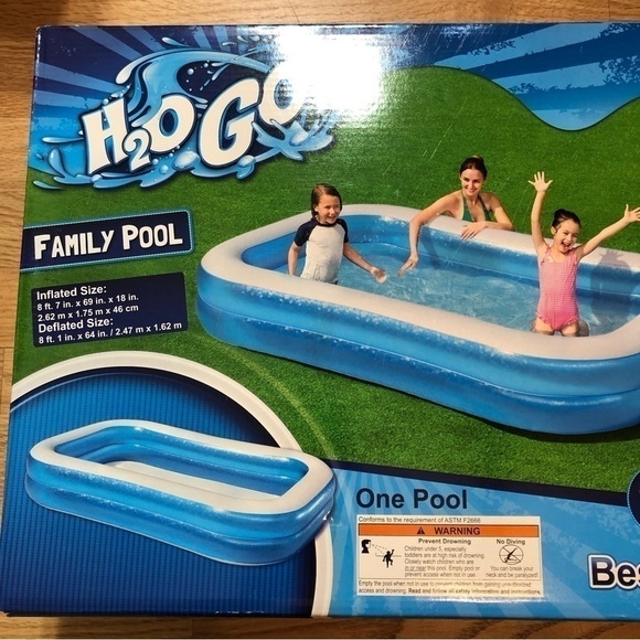 H2O Go Inflatable Rectangle Pool NEW 8 ft Outdoors Kids Toy - Picture 1 of 4